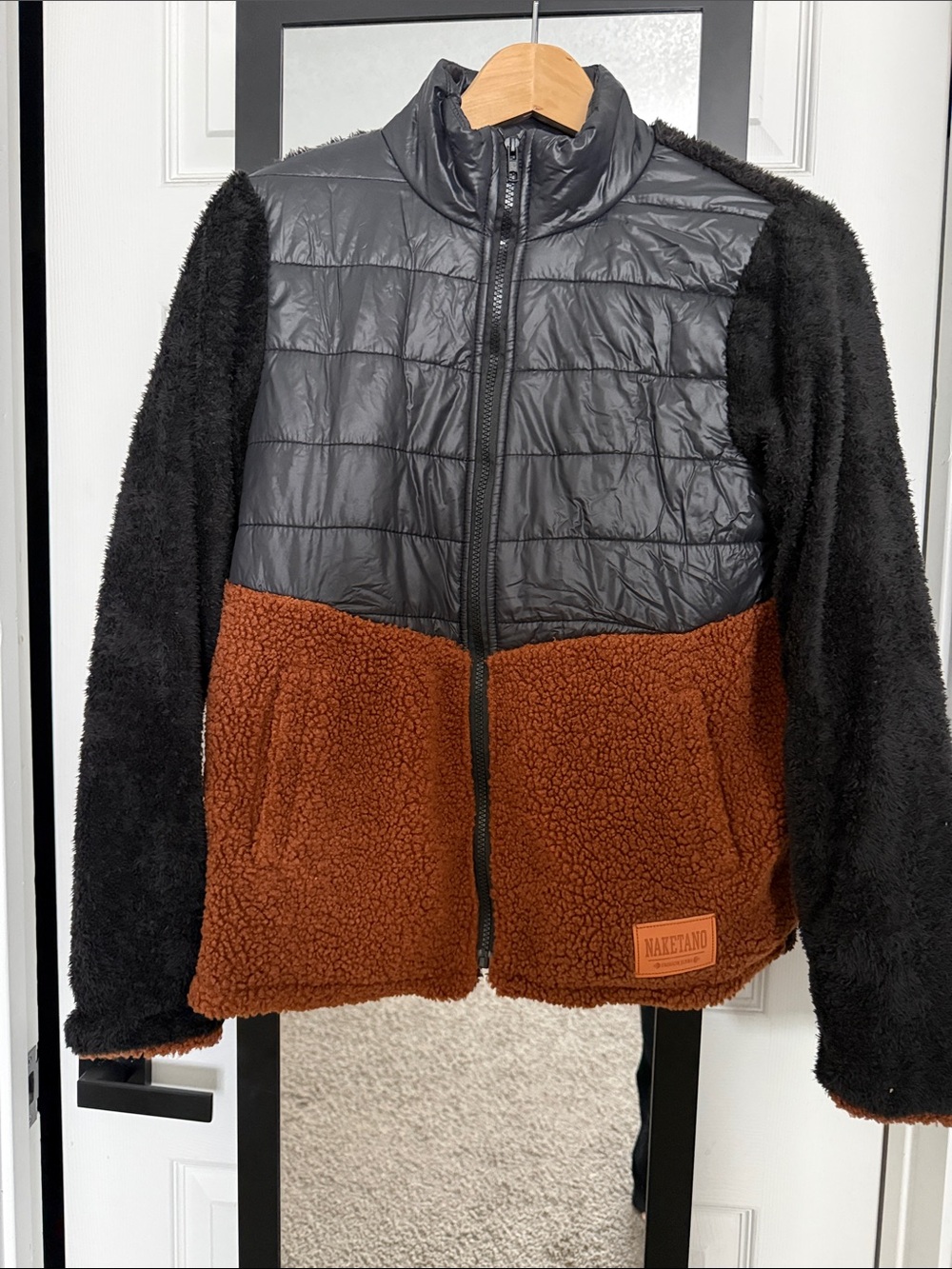 Naketano Colorblock Sherpa & Quilted Jacket in Black and Brown